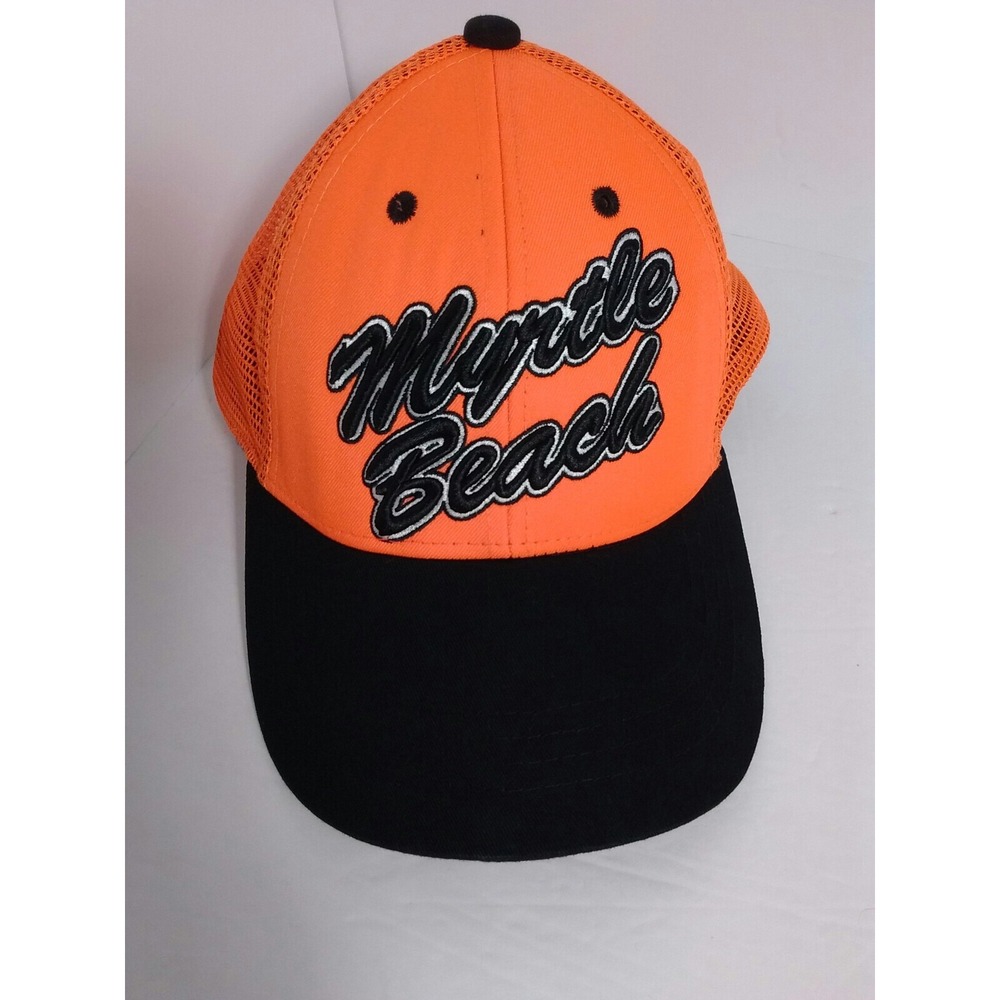 Myrtle Beach Trucker Hat Adult Unisex OSFA Orange Black Mesh Adjustable Snapback